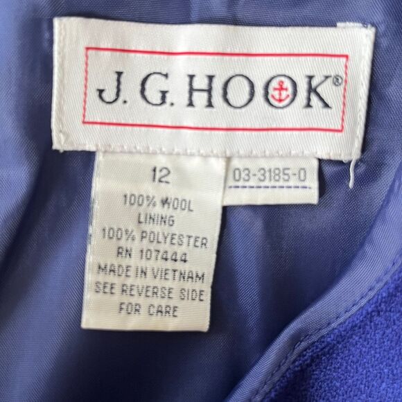 VTG 90s J.G. Hook Wool Shift Dress Royal Blue Long Sleeve Preppy Academia Size12 - Picture 8 of 12